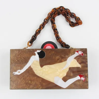 

2018 Beauty Retro Literary Wind Amber Acrylic Pearl Evening Party Send Opponents With Small Capacity Messenger Bag