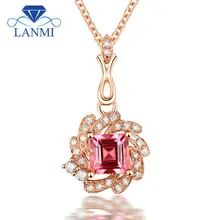 Роскошные бусы В18 карат золота натуральный розовый турмалин подвеска с бриллиантом женские туфли принцессы 4,5 мм для вечерние WP067