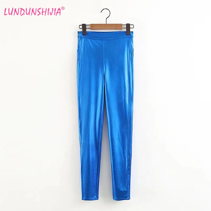 LUNDUNSHIJIA 2018 Spring European Style Women Bright Leggings Thin High