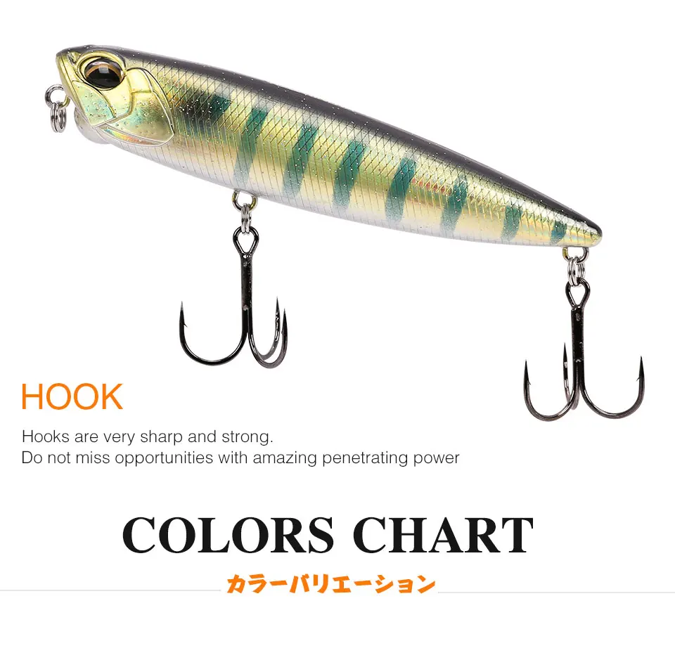 TSURINOYA Fishing Lure DW59 Floating Water Z-Shaped Pencil 85mm 10.5g Articial Bait Topwater Bass Bait 5 Colors