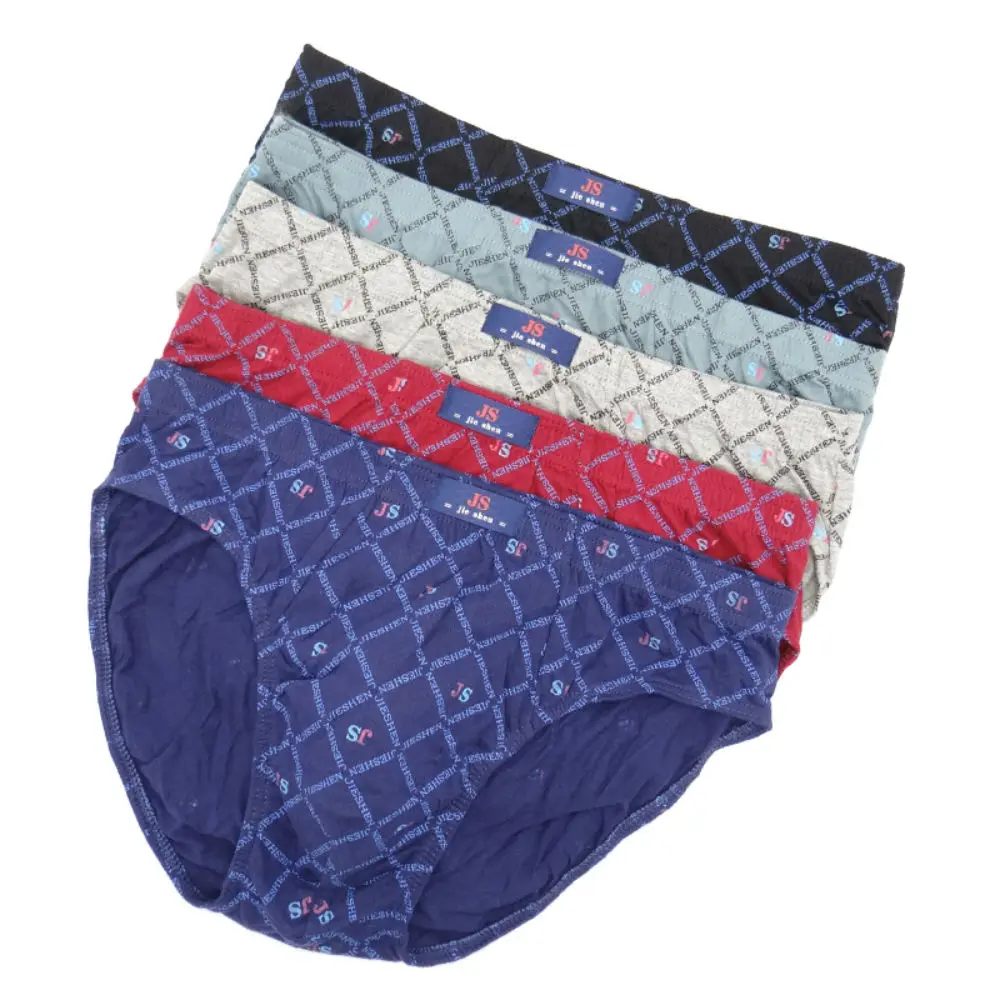 

10pcs/Lot Men Underwear briefs short 100%cotton Briefs Print Plaid Sexy Underpants Plus Size Panties M080355 L -4XL