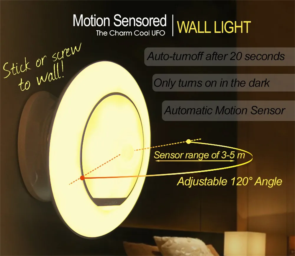 Вращающийся на 360 ° Ночной светильник с датчиком движения, перезаряжаемый через USB светодиодный светильник с датчиком движения, настенный светильник для безопасности, уличный сенсорный светильник
