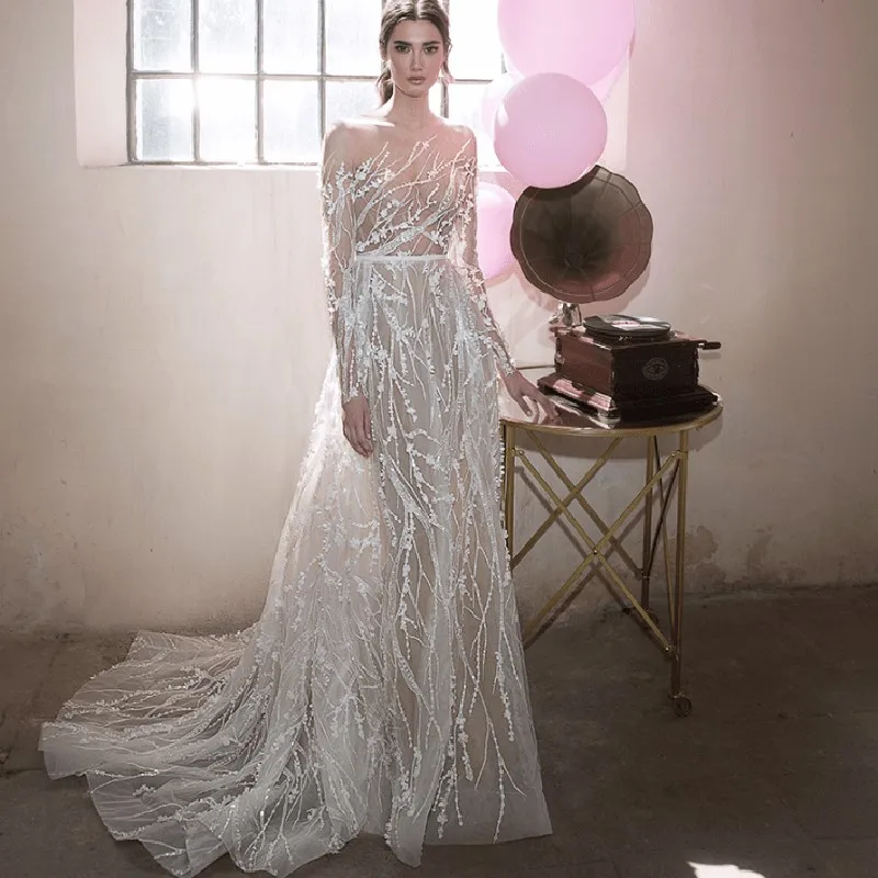 

Eslieb High-end Custom made Lace Illusion wedding Dress 2019 Bridal Dresses Vestido de Noiva