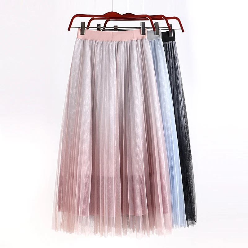Tulle Skirt 2019 New Summer Korean Women A-Line Skirts High Waist Slim Gradient Color Female Long Pleated Skirts Jupe Femme Tulle Skirt 2019 New Summer Korean Women A-Line Skirts High Waist Slim Gradient Color Female Long Pleated Skirts Jupe Femme