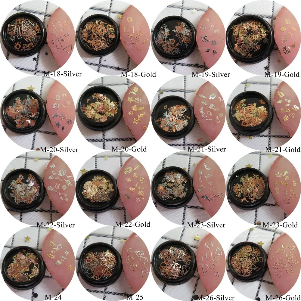 

1Jar Nail Art Mix Different Metal Stickers in Jars Geometric Design Sea Series Universal Series Different mixed Series M18-M26