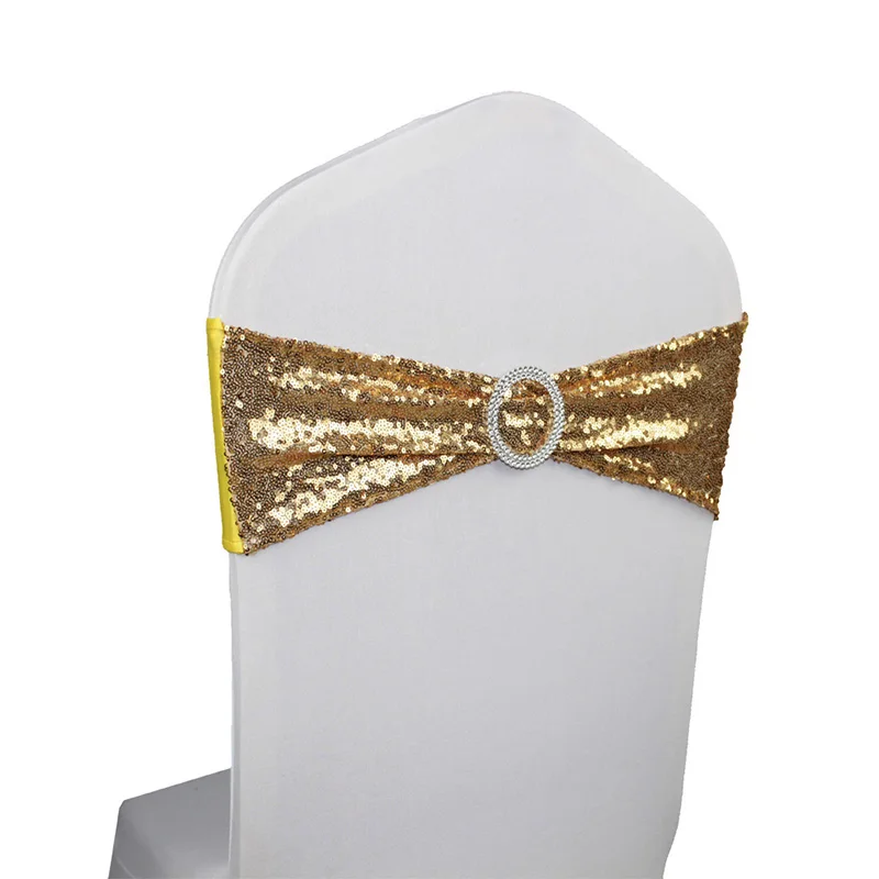 Marious Brand 100pcs Two Colors Sequined/Silver Chair Band Wedding