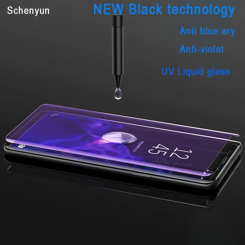 2pcs Anti blue light Nano Liquid Full Glue Tempered Glass For Samsung Galaxy S8 S9 plus Screen Protector For Note 9 With UV Ligh (1)