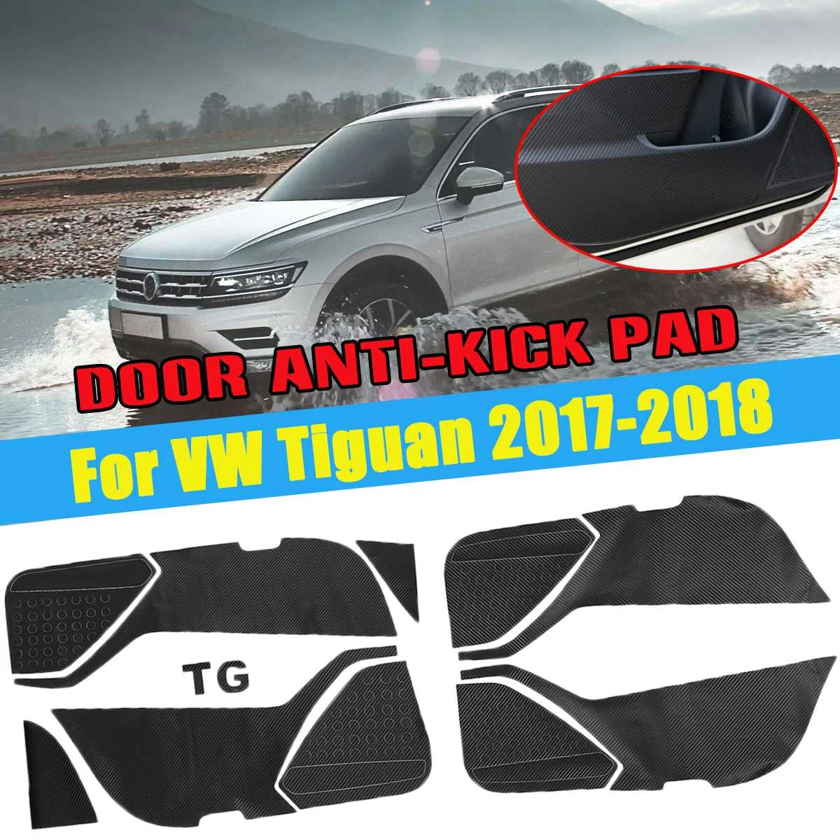 

Car Door Anti Kick Pad Mat Carbon Fiber Protection Film Stickers For VW Tiguan 2017 2018 Car Styling Auto Accessories