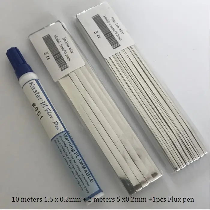 

PV Ribbion 10meters 1.6x0.2mm Tabbing wire 2 meters 5x0.2mm solar cell Bus bar wire 1 piece Flux pen for for diy solar panel
