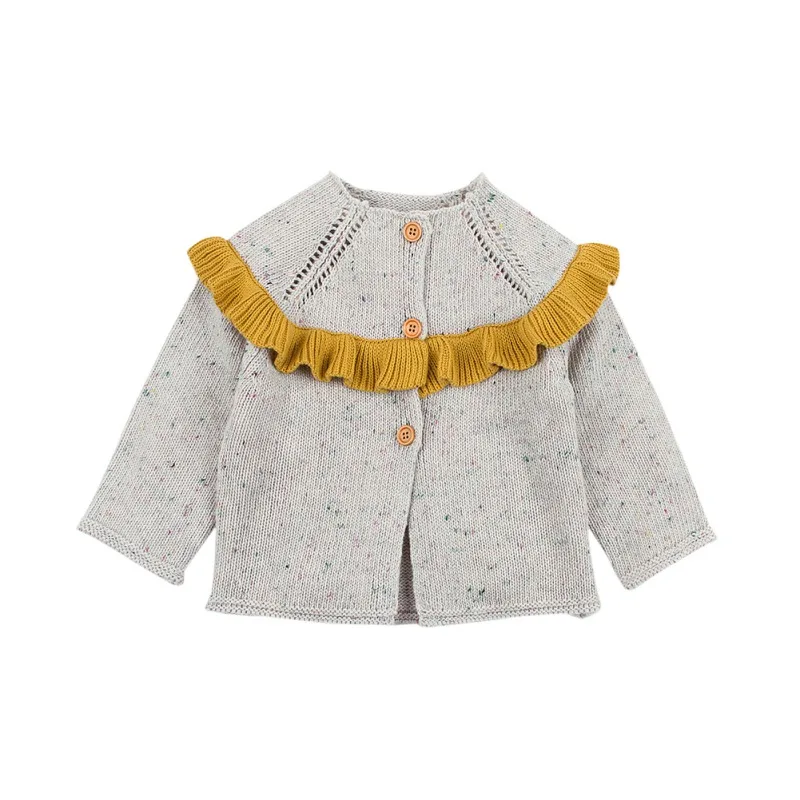 Детский свитер, вязаная для маленьких девочек, куртка-кардиган, свитер для малышей, Детское пальто, повседневная куртка с оборками, детская одежда