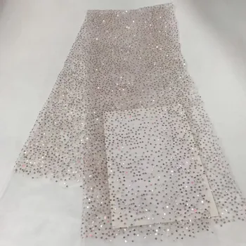 

2019 high quality sequence French Nigerian sequins net lace,African tulle mesh sequence lace fabric for dress 5yards/lot YYZ352