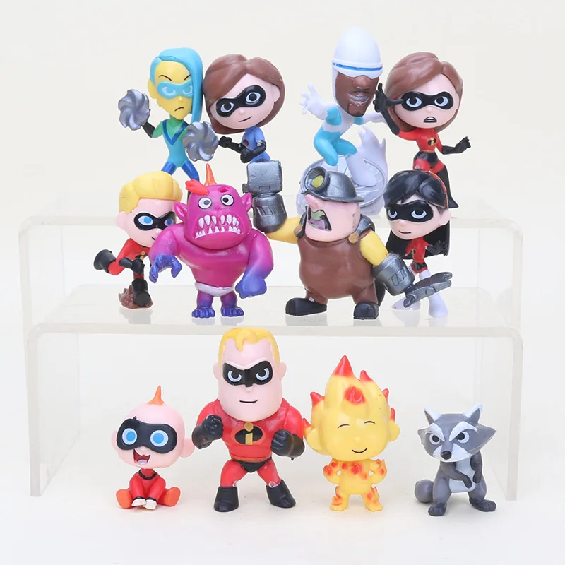 

12pcs/set Cute version The Incredibles 2 Action Figure movie Super Man Family Bob Parr Helen Parr figure toys Collectible Model