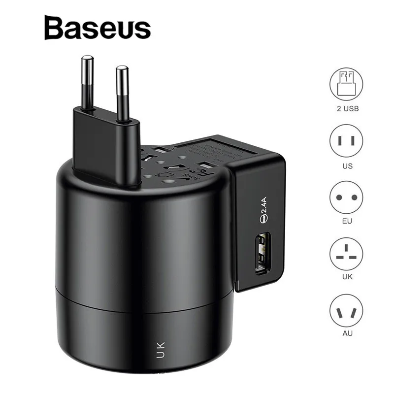 Baseus универсальный переносной usb-адаптер для Зарядное устройство для Samsung Galaxy S8 S9 плюс автомобильное USB приведенный в действие AC Путешествия Портативный телефон Зарядное устройство адаптер