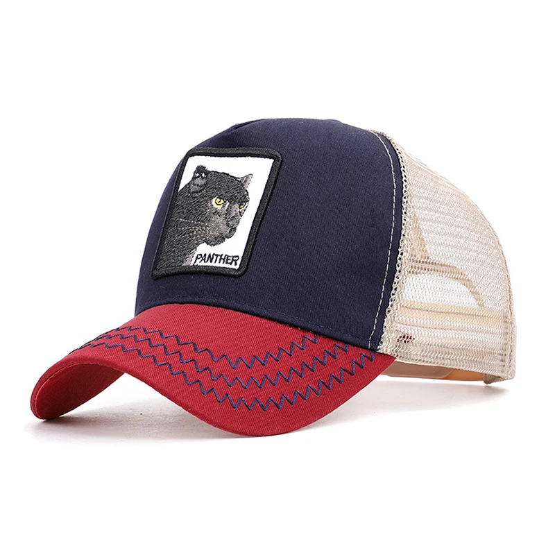 

Newest Summer PANTHER Baseball Cap Men Women Animal Embroidered Trucker Cap Navy-wine