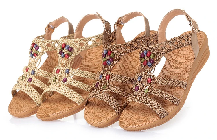 Этнические женские сандалии; летние плетеные сандалии; дышащие женские босоножки на танкетке; zapatos mujer; Размеры 35-42