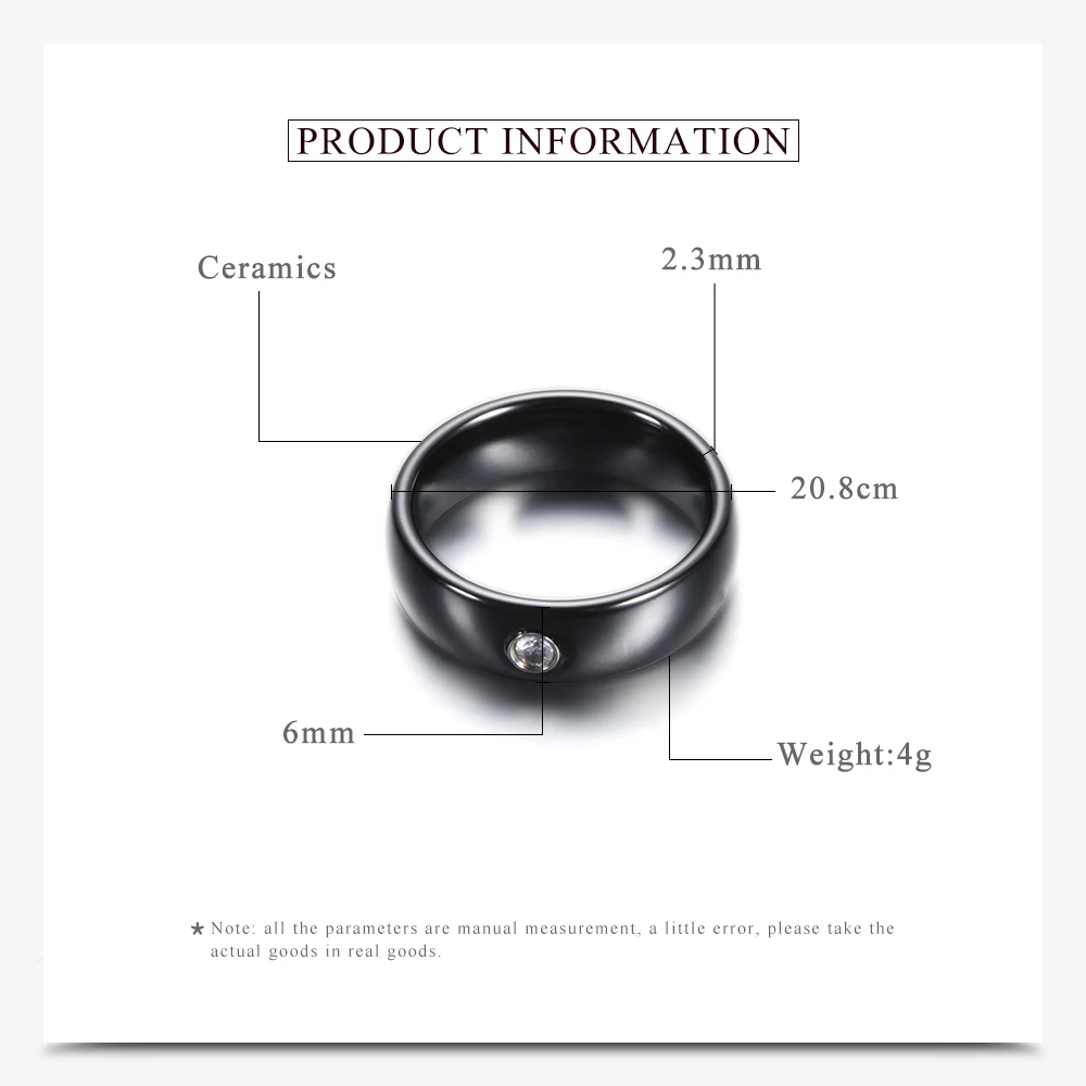 Fashion Men Women Black White Colorful Ring Ceramic Ring For Women With Big Crystal Wedding Band Width 6mm Size 6-10 Gift crystal rings fashion rings wedding rings fashion ring finger rings