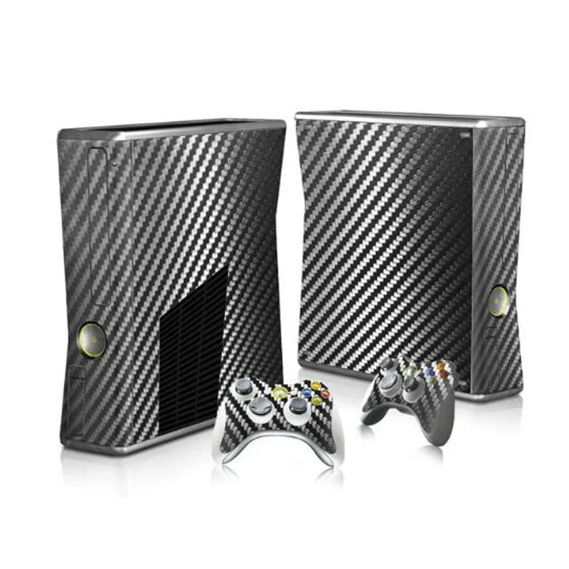 

Carbon Fibrei Protector Vinyl Sticker for Xbox 360 Slim Console with 2 Controller Skins Cover for Xbox360
