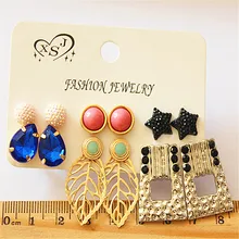 Новая мода женские украшения для девочек вечерние листьев Стиль уха Коты смешивать и сочетать 6 пар/компл. красивые серьги Подарки