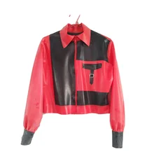 Резиновый Топ латексный унисекс красный и черный с длинными рукавами пальто на молнии размер XXS-XXL