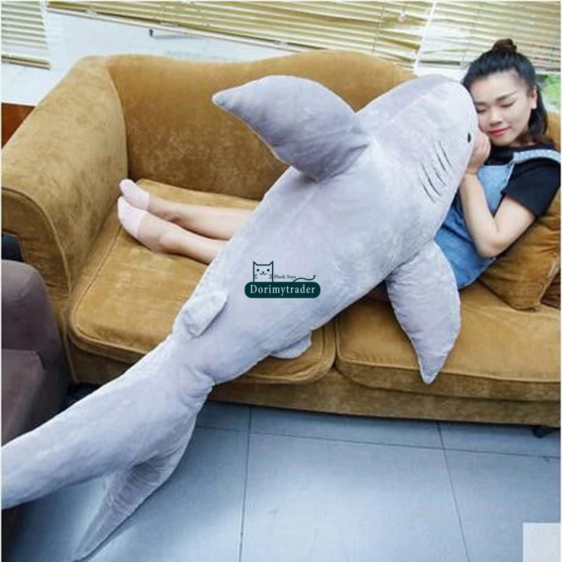Dorimytrader Hot Large 63inches Emulational Animal Shark Plush Toy  160cm Jumbo Soft Stuffed Lifelike Sharks Kids and Adults Play Doll Sleeping Pillow DY61620(6)
