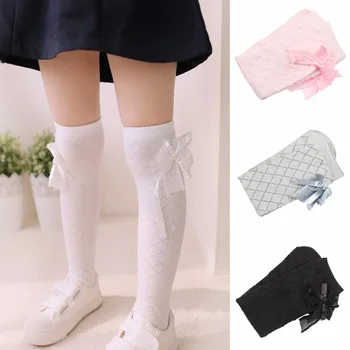 

New Kids Girls Cotton Stockings Tights School High Knee Bow Leg Warmer 1-7 Y ZV37
