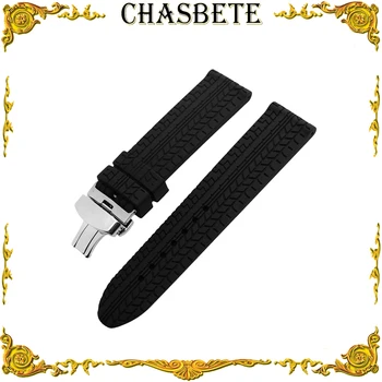 

24mm Silicone Rubber Watch Band for Armani Watchband Butterfly Buckle Resin Strap Wrist Loop Belt Bracelet Black + Pin + Tool