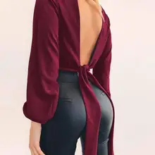 HIot распродажа, летние сексуальные женские топы с длинными рукавами, Шифоновая туника, однотонные футболки