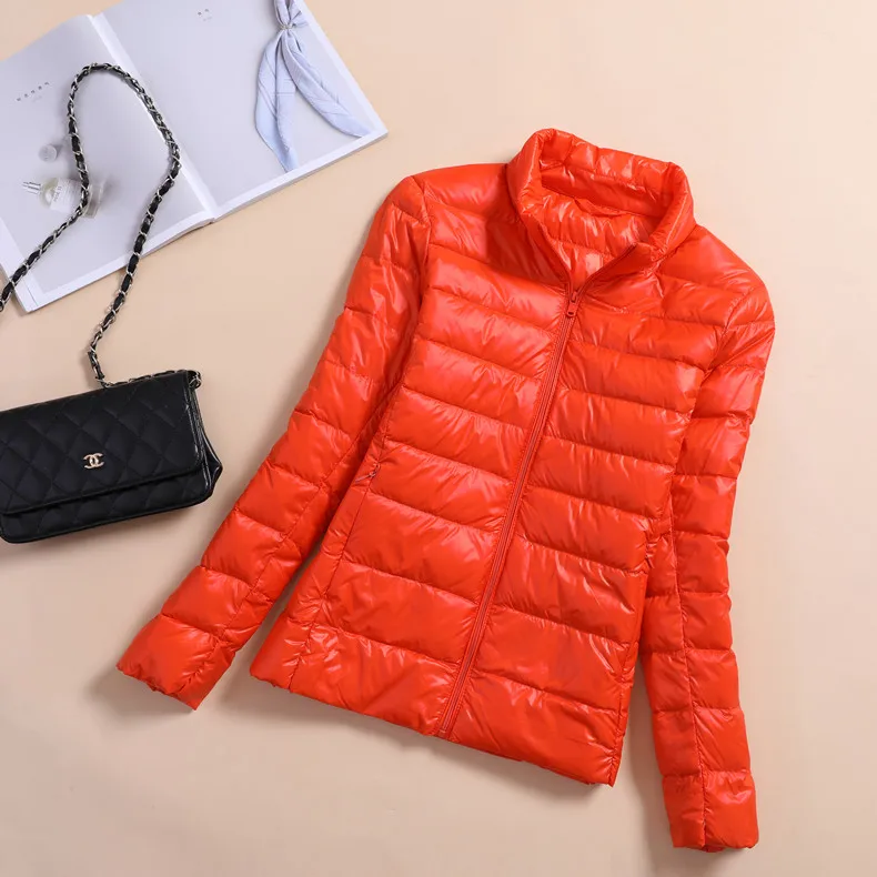 Winter Women Ultra Light Down Jacket 90% Duck Down  Jackets Long Sleeve Warm Slim Coat Parka Female Solid Portabl Outwear D185