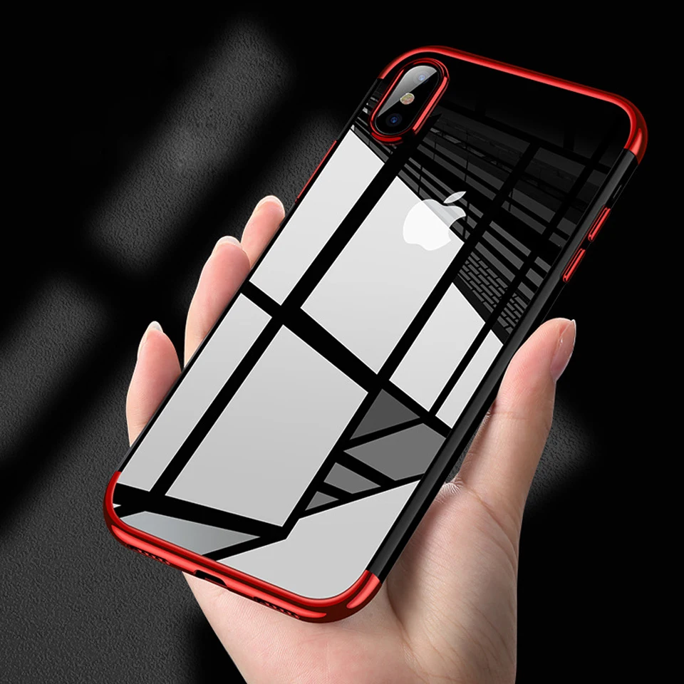 

Fitted cases Transparent Silicone Electroplating Slim Phone Case For iPhone 8 X XR XS Max 7 6 6s S plus Soft TPU Cover Shell