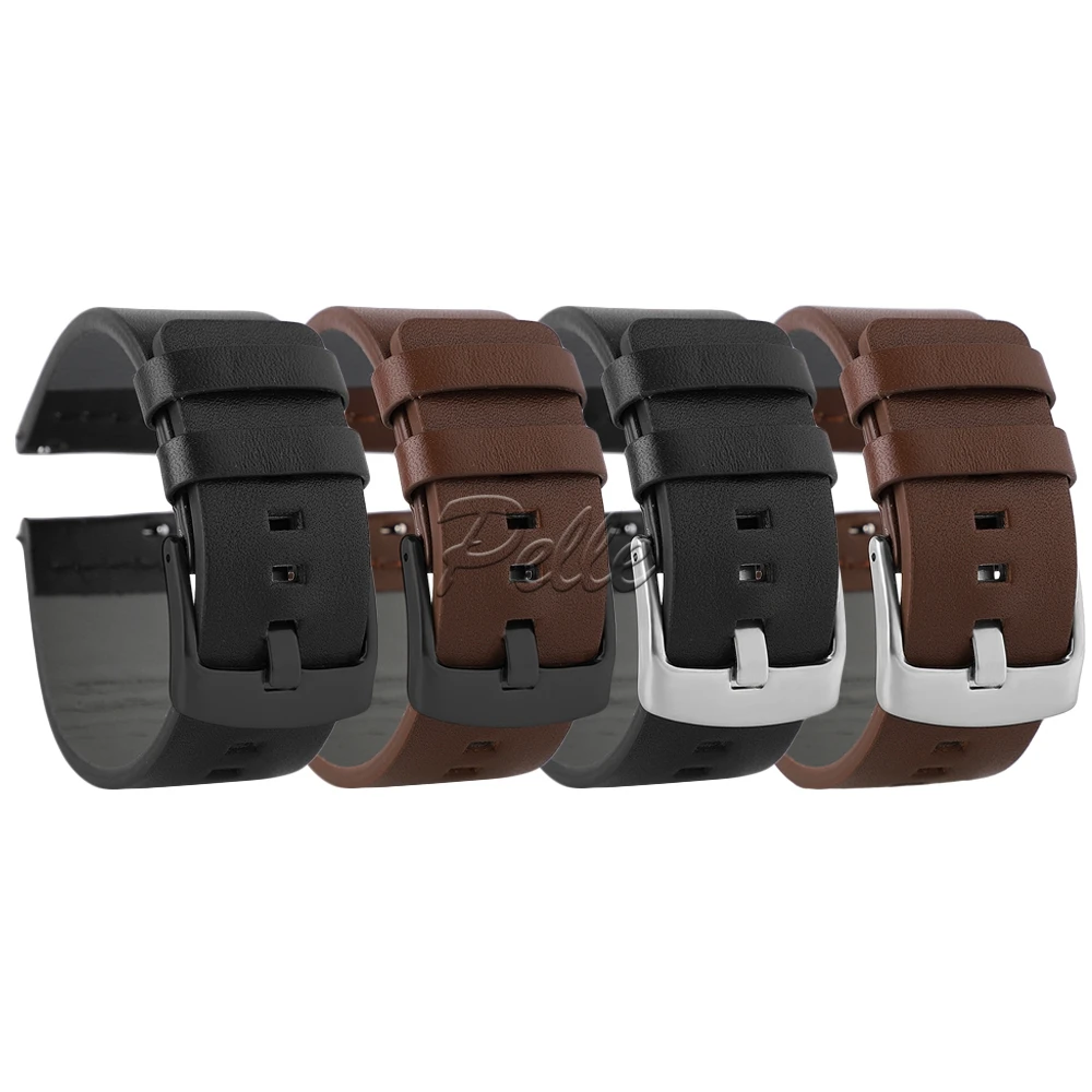 

Pelle 18mm 20mm 22mm 24mm Leather Watchband with Quick Release Spring Bars Black and Brown with Black and Silver Buckle