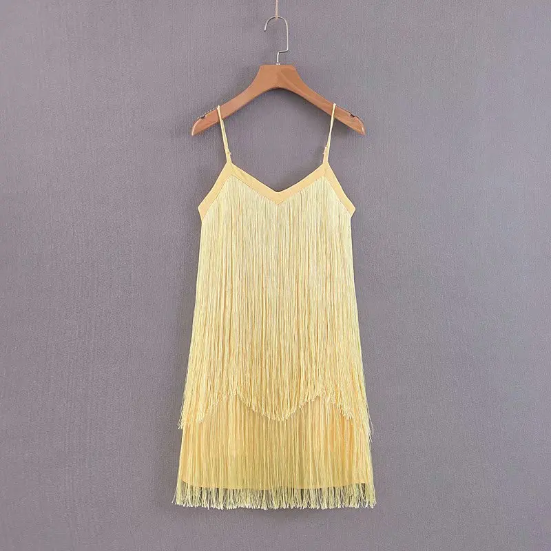 

XL45-2117 European and American fashionable fringed suspended dress