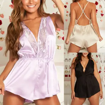 

Sexy Ladies Lace Backless Strap Solid Color Sleepwear Women Babydoll Sleep Tops 2019 Women Clothing V-neck