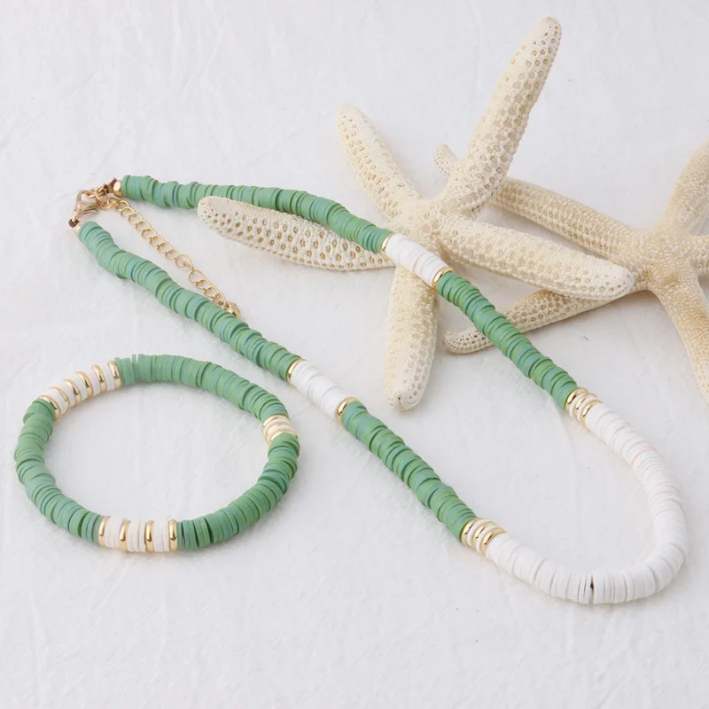 NeeFu WoFu браслет из бисера богемные мягкие керамические браслеты для женщин Национальный браслет из нержавеющей стали пляжные красочные ювелирные изделия - Окраска металла: green