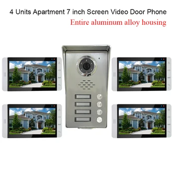 

4 Units Apartment intercom system Video Door Phone Intercom Kit all Aluminum Alloy Camera 7" LCD Touch Monitor video Doorbell