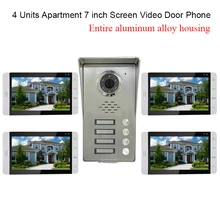 4 Units Apartment intercom system Video Door Phone Intercom Kit all Aluminum Alloy Camera 7″ LCD Touch Monitor video Doorbell