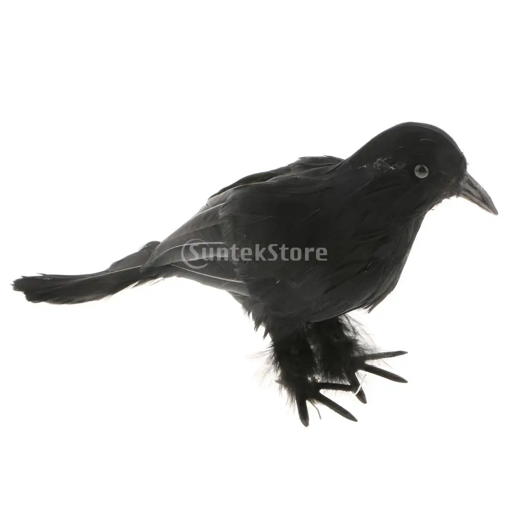 MagiDeal Black Feathered Simuloation Fake Crows Birds Ravens PhotoProps Halloween Tree Decorations