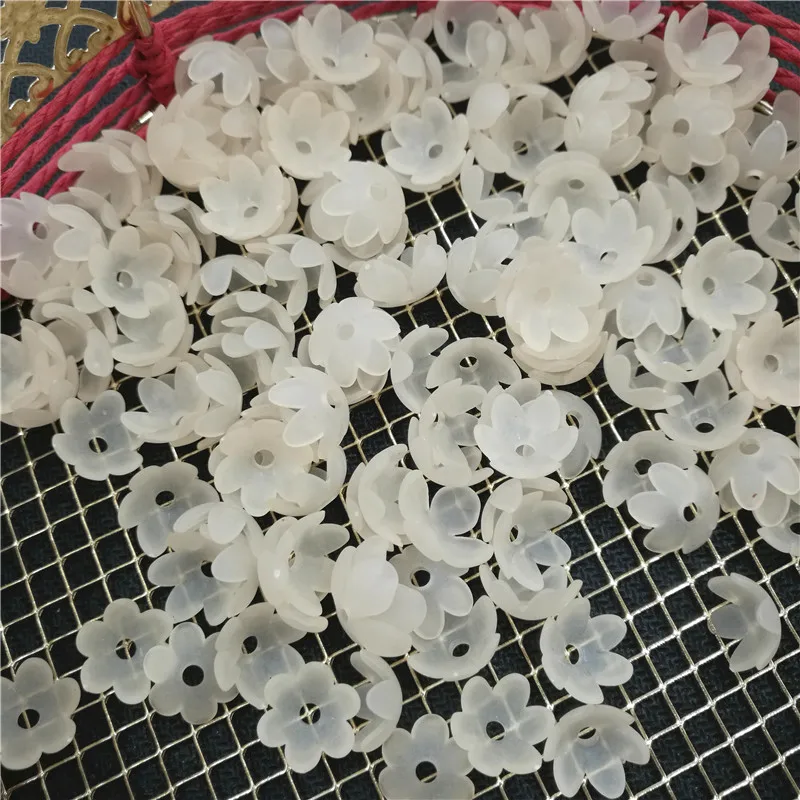 100pcs Random Acrylic 3D Flower Beads Frosted Matte Loose Bead Caps Beading 12mm