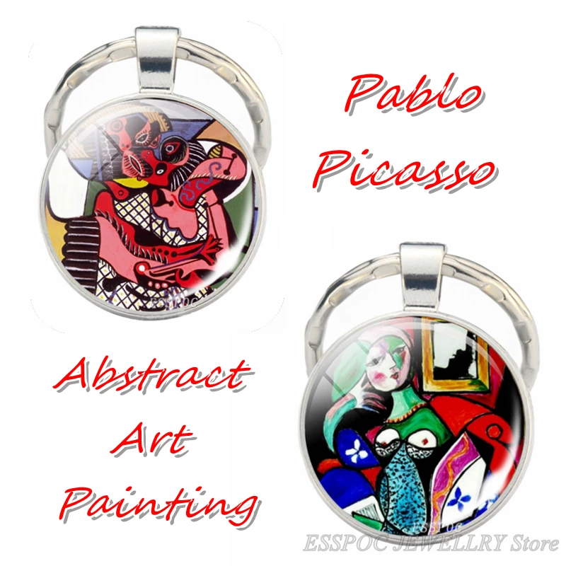 

Abstract Art Painting Keychain Pablo Picasso Pendant Glass Cabochon Jewelry Charm Keyring Antique Artist Painter Collector Gifts