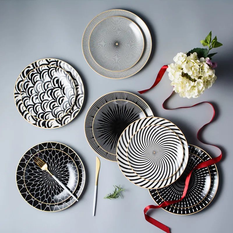 

Geometry Plates Ceramic Nordic Style Dish Porcelain Dessert Plate Steak Salad Snack Cake Plates Tableware R378