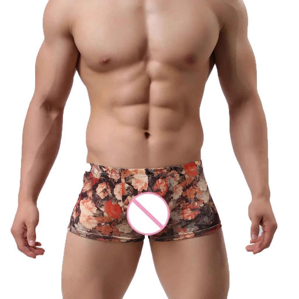 

MUQGEW 2019 new Men's Retro Flower Underpants Men Sexy Underwear Nylon Printed Shorts Pouch Flat Angle Underpants#y4