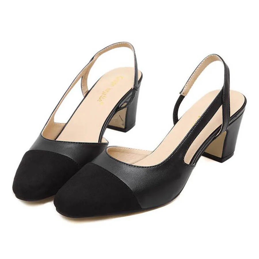 New fashion women summer heels shoes 2016 black beige low heel leather