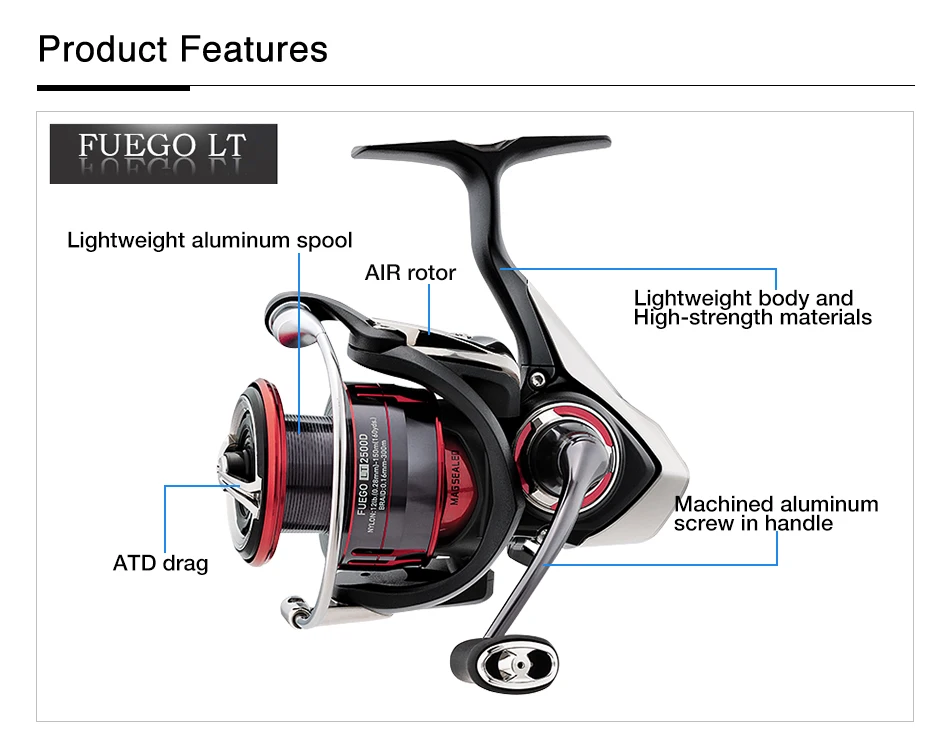 Новинка, спиннинговая катушка Daiwa FUEGO LT, дополнительная ручка 6,2, высокое передаточное отношение, 7 шариковых подшипников, углеродный светильник, ВОЗДУШНЫЙ РОТОР, рыболовная катушка