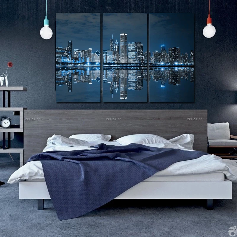 

Wall Art Painting The Picture Print On Canvas City Pictures For Home Decor Blue Cool Buildings In Dark Color In Chicago