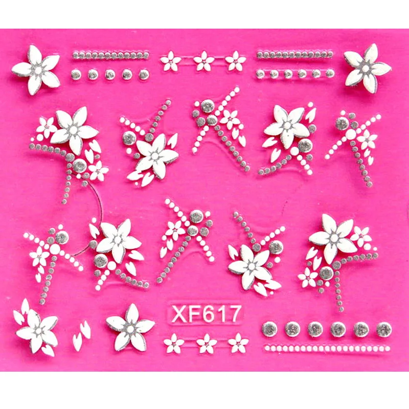 

sweet 3D white flower design Water Transfer Nails Art Sticker decals lady women manicure tools Nail Wraps Decals wholesale XF617