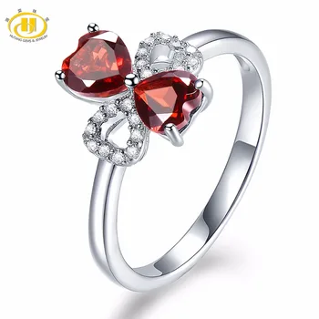 

Hutang Natural Gemstone Hear Red Garnet Solid 925 Sterling Silver Engagement Mask Ring Fine Fashion Jewelry Presents Gift NEW