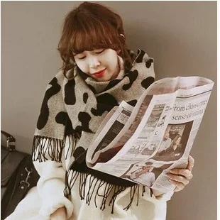 

women scarf Tassels black white cow spotted leopard stoles warm scarves for women cashmere wholesale blanket scarf poncho