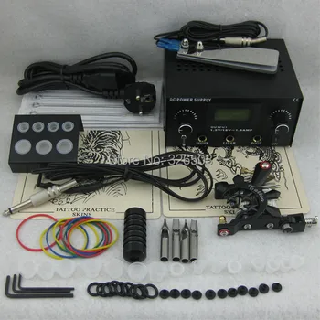 

One Tattoo Machine LCD Dual Power Needles Tips Beginner Kit Set Supply TKS108