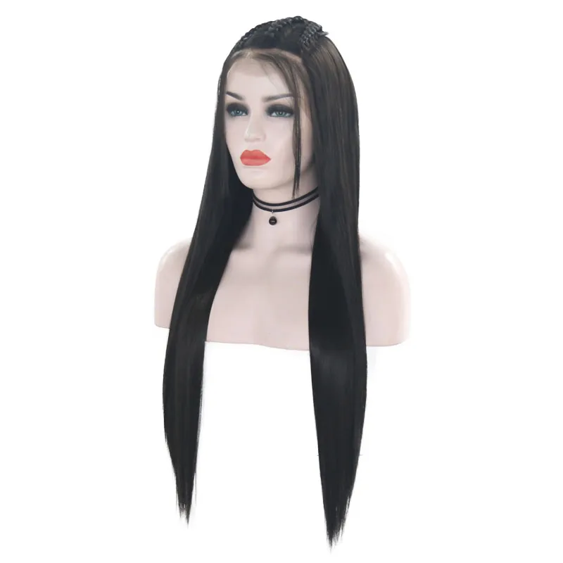 JOY& BEAUTY, черный парик на кружеве, 28 дюймов, длинные прямые синтетические волосы, коса, парик из термостойкого волокна для черно-белых женщин, парик