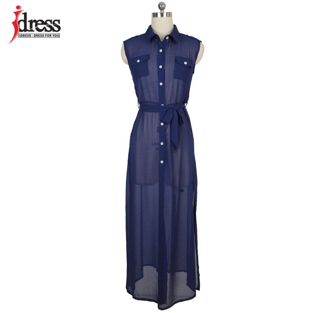 IDress Big Size Hot Loose Sleeveless Beach Dress Women Sexy Open Chiffon Dresses with Belt Casual Ladies Office Wear Drop Ship (3)