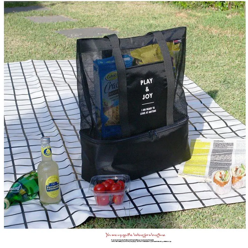 High-capacity female mesh transparent bag double insulation large picnic beach bag ladies bag shoulder 2019 summer